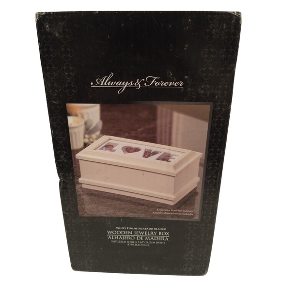 Always & Forever Other - Always & Forever White Wooden Jewelry Box Photo Frame Lid LOVE HOPE Matte Finish